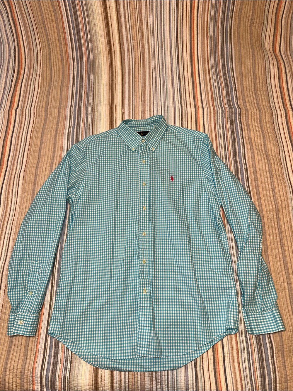 Polo by Ralph Lauren Teal and White Gingham Button-Down Shirt